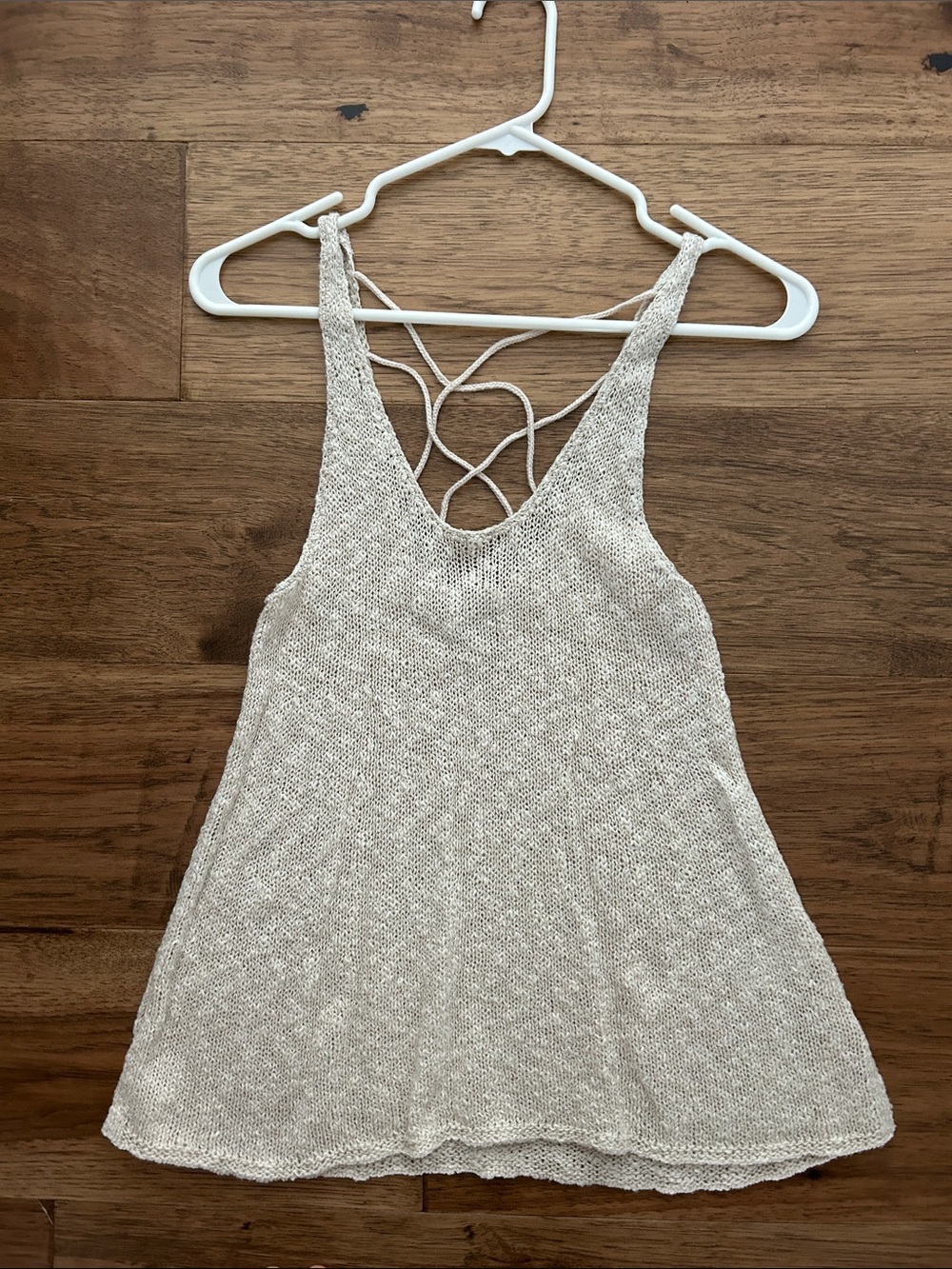 American Eagle Outfitters Cream Knit Strappy Back Tank Top